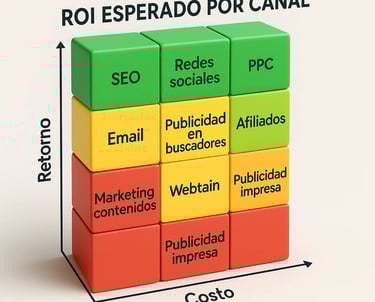 Mapa de calor visual comparando ROI de diferentes canales de generación de leads 2025