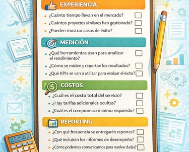 Checklist con preguntas esenciales para evaluar agencias de marketing digital antes de contratar
