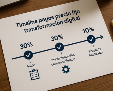 timeline pagos precio fijo transformacion digital hitos