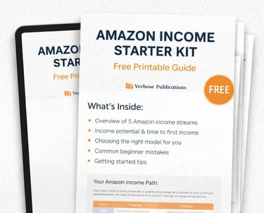 Amazon Income Starter Kit free printable PDF guide mockup displayed on tablet and printed pages