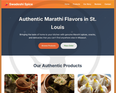 Screenshot of website demo - Home Page for Indian Spice website