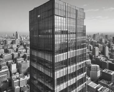 The image features the facade of a modern office building with a clean, geometric design. It is constructed with a combination of red brick and large glass panels, and there is a prominently displayed sign for Tata Consultancy Services in blue. Trees partially frame the view, and a lamppost is visible at the foreground.