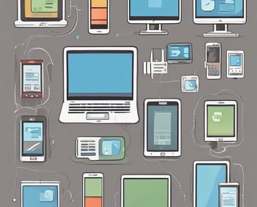 A series of drawn wireframes and sketches on white paper showcasing mobile app interface designs. The designs are accompanied by a laptop displaying a digital map with various data points. Pens and other sketching tools are partially visible, indicating a workspace focused on digital design and mapping.