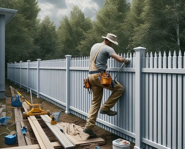 man installing fence
