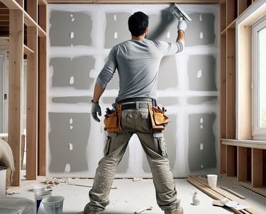 man installing drywall