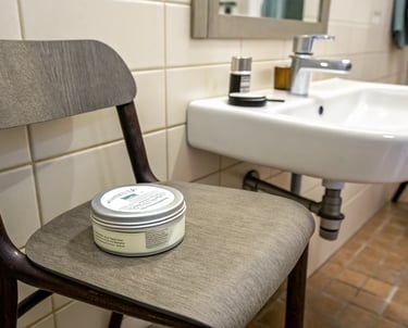 A chair in a bathroom