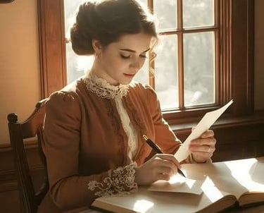 imagem de uma mulher revisando um texto