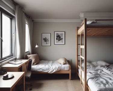 A clean, modern kost building in the heart of Yogyakarta with warm lighting.