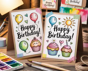 a birthday card with a cupcake and a paintbrush