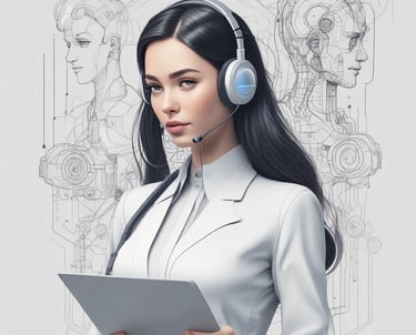 A modern office environment showcasing AI technology in use.