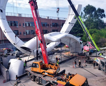 Giant curved fiberglass sculpture for Qatar World Cup, event installation in Doha, Qatar by DEFARA