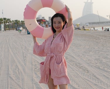 Premium beach robe for women designed for pool and seaside use.