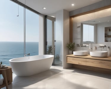 A stylish bathroom renovation with contemporary fixtures.