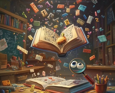 a floating book and a magnifying glass