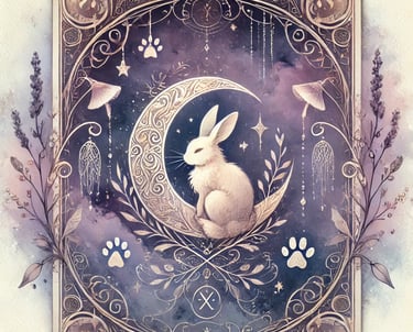 a rabbit sitting on a crescent shaped frame