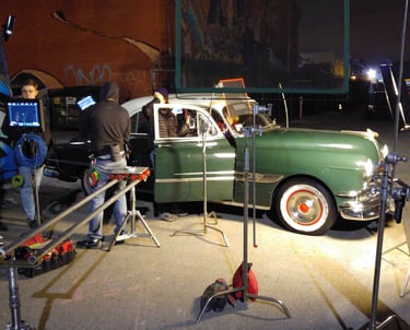 Movie production with an old car