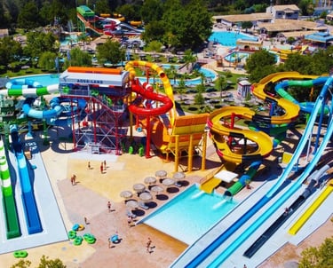a water park with a large water slider and a large water park