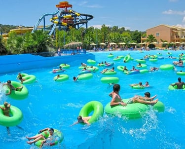 a large group of people in a large pool