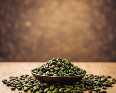 a bag of coffee beans next to a pile of coffee beans