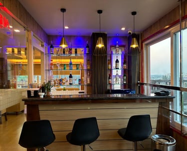 Bar counter with vibrant lighting interior design
