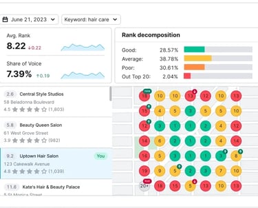 Local SEO rank tracking report alongside Google Business Profile optimization services list