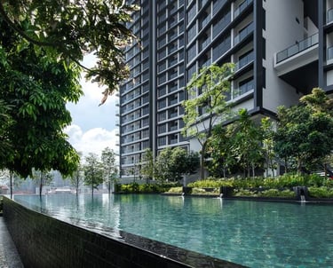 a render of a pool in a residential wellness real estate building