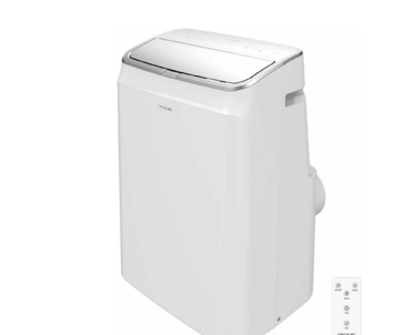 a white air conditioner with remote control