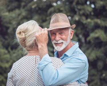 Older woman and man living life to the fullest with the help of a death doula in Basalt, CO