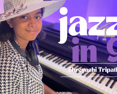 Shreyashi Tripathy, Indian pianist and composer, featured on the jazz fusion album cover 'Jazz in 9'