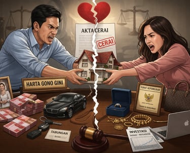 Couple fighting over marital assets and property during divorce litigation and wealth distribution.