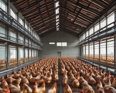 A modern breeder facility housing female breeder birds.