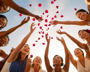 Groupe de femmes en cercle célébrant leur succès et accomplissements