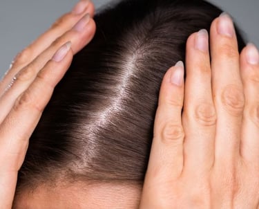 a woman with her hands on her head