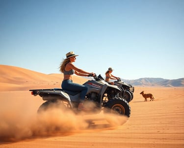 women riding 4-wheelers in the desert