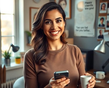 a woman holding a cell phone