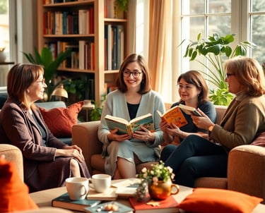 a group of women sitting on a couch in a living room