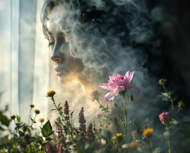 a woman with a flower in her hand