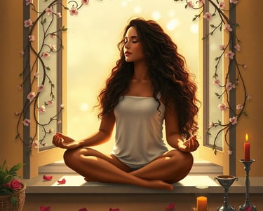 a woman sitting in a window meditating
