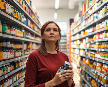 a woman deciding which supplements to buy