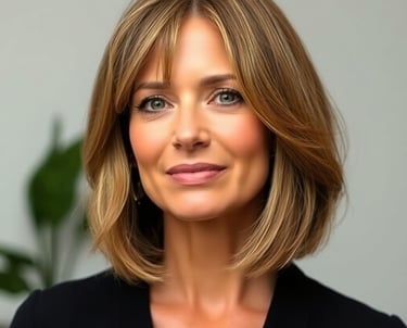 a woman with a soft layered bob haircut