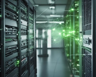 A smartphone is mounted on a stand, displaying a website with colorful graphics and the text 'Transforming Ideas into Reality'. Beside it, a laptop screen shows a blurred version of the same website. The background is soft and out of focus, with green foliage adding a hint of nature.