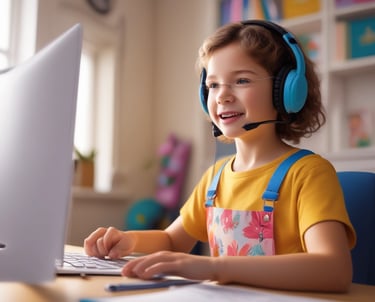 a young girl wearing headphones and a headset