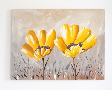 Cuadro en lienzo pintado a mano con flores rojas, arte floral en acrílico para decoración moderna.