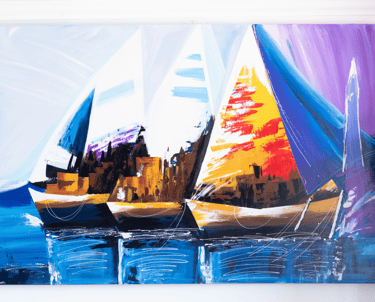 Cuadro en lienzo pintado a mano con velero en el mar, arte náutico en acrílico ideal para decoración