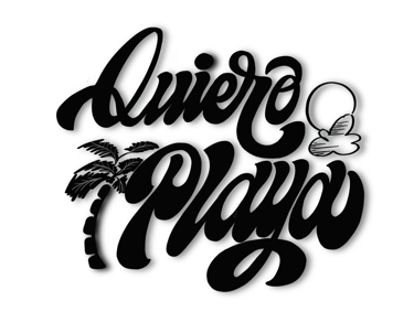 Lettering quiero playa, caribeño, alegre, con movimiento y volumen.