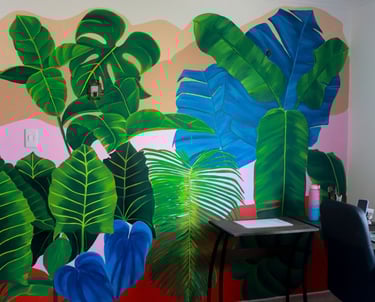 Mural botánico tropical interno y decorativo en el hogar.