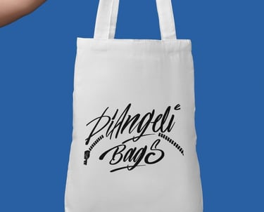 Lettering para logo estampada en tote bag para branding.