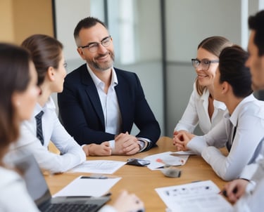 A diverse group of professionals engaging in a collaborative discussion.