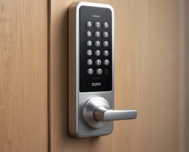 a door handle lock with a keypad and a keypad