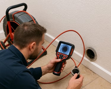 a man in a blue shirt is holding a camera and a camera